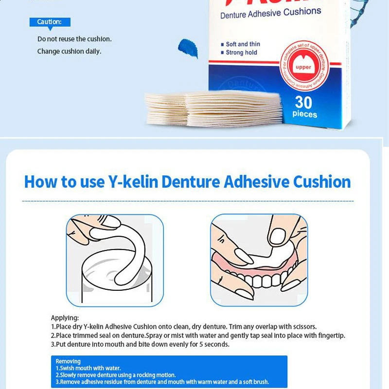 Y-Kelin Denture Adhesive Cushions Upper 60 Pads 2 pack Soft Cushion Last All Day Protect Gums 250227