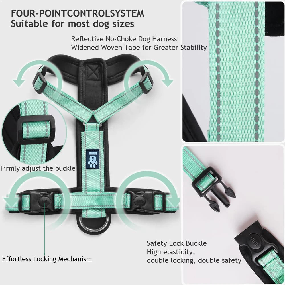 Y-Shaped Dog Harness with Adjustable Durable Nylon Soft Padding Metal Buckles and Leather Handle for Small Medium Large Dogs 250224