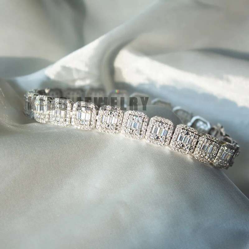 Kibo Hip Hop Jewelry Iced Out 9mm Width Sterg Sier Men Baguette Moissanite Cluster Tennis Bracelet