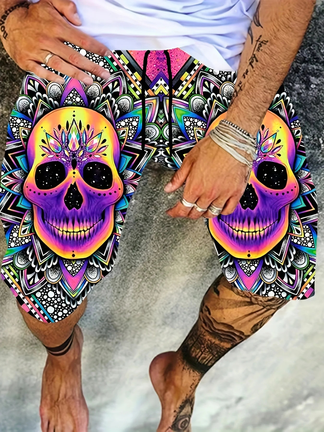 Fashionable3D printed skull print mens summer trendy cool soft beach loose shorts casual polyester fiber breathable shortsS5XL 250225