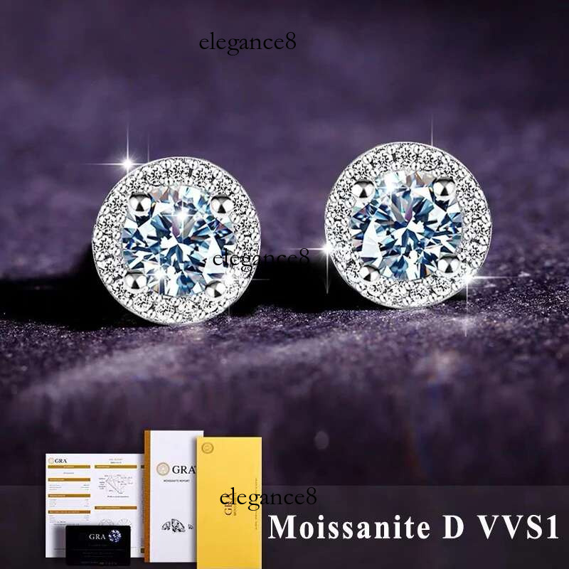 1CT 100% Real Moissanite Studs Pass Dia tester Sier Platinum Plated Zircon Bride Wedding Gemstone Earrings