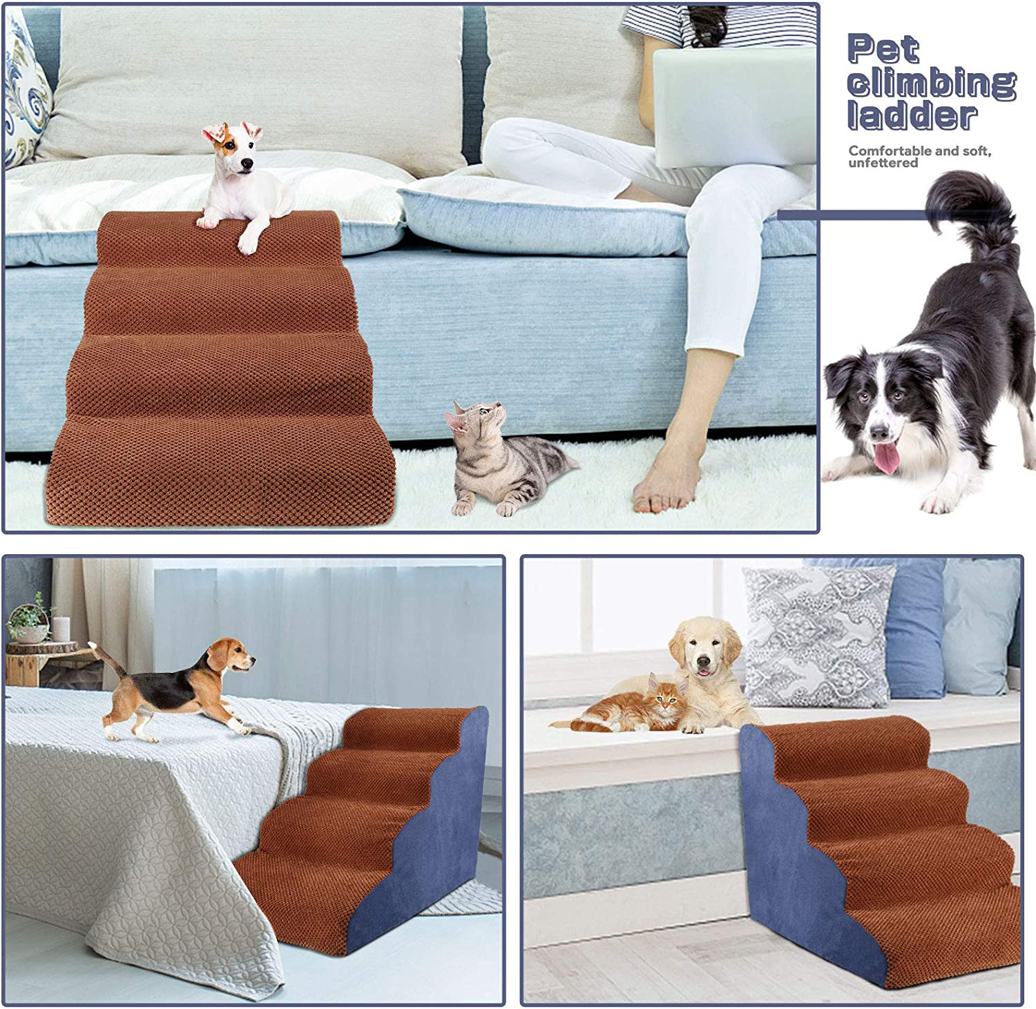 Pet Climbing Ladder Dog Getting Up And Down Sofa Bed Sponge Steps Ramps Slope Style Cat Stairs