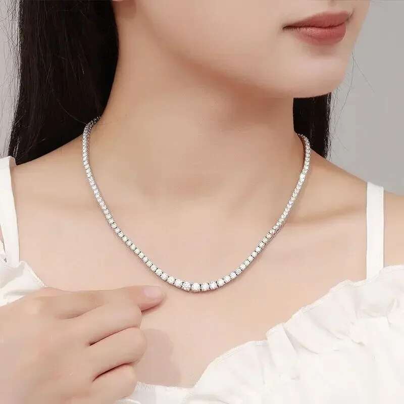 Sterg Sier Zircon Chain Necklace Women Fashion Simple Engagement Wedding Charm Jewelry 4mm 45cm