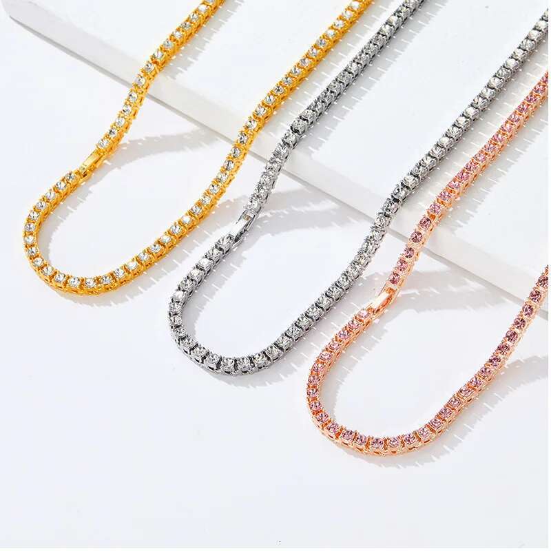Hip Hop Versatile Zinc Alloy Dia Set Tennis Necklace Men Real 3/4/5mm Dias Cuban Neck Chain Fine Jewelry