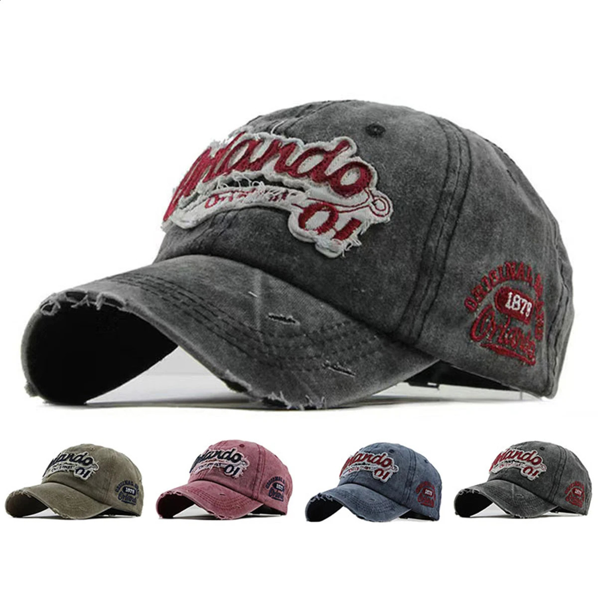 Unisex Orlando 01 letter embroidered washed baseball cap spring and autumn outdoor adjustable casual sun protection 250228