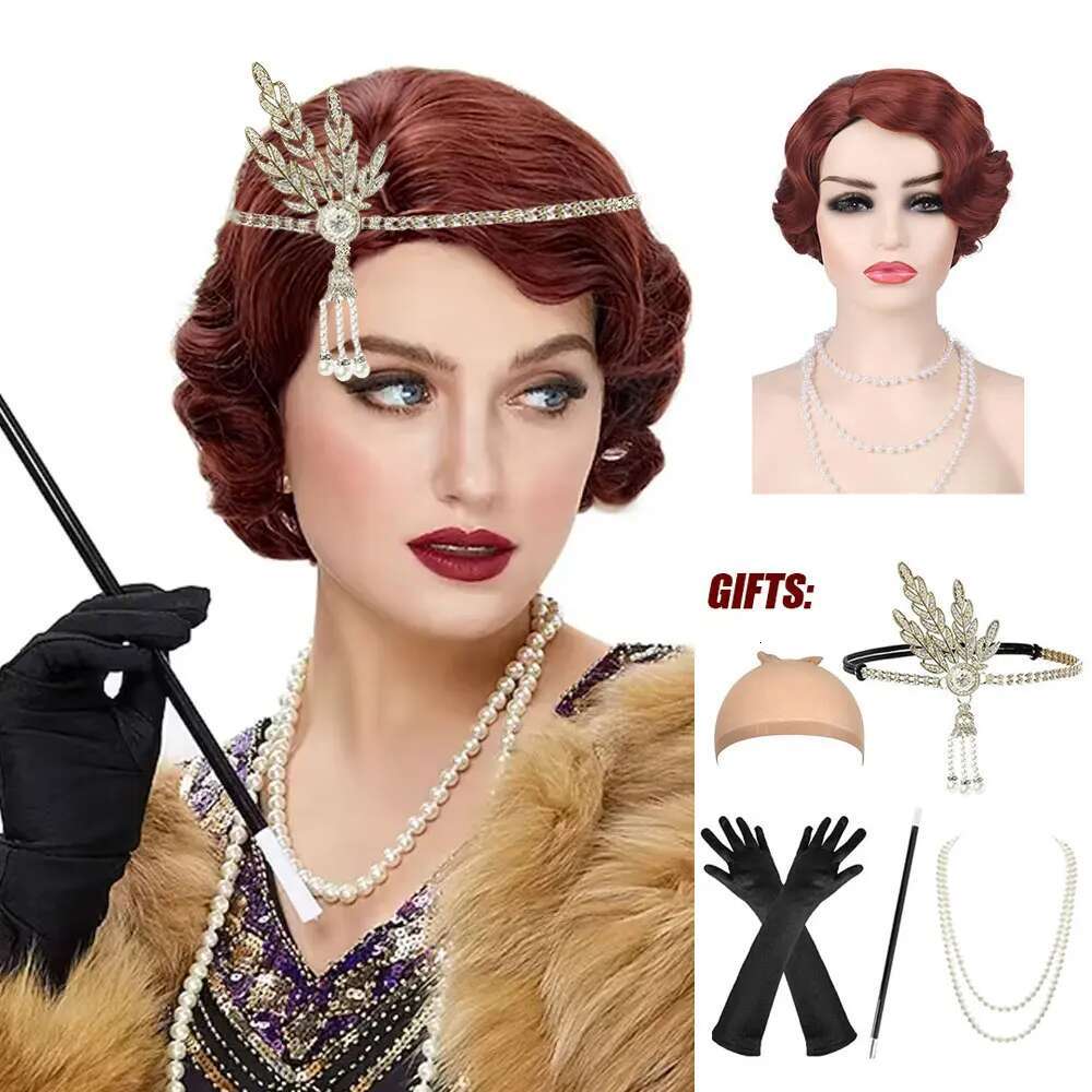 1920S Finger Wave Synthetic Womens Short Curly Cosplay Wig Costume Halloween Party Daily Use Great Gatsby