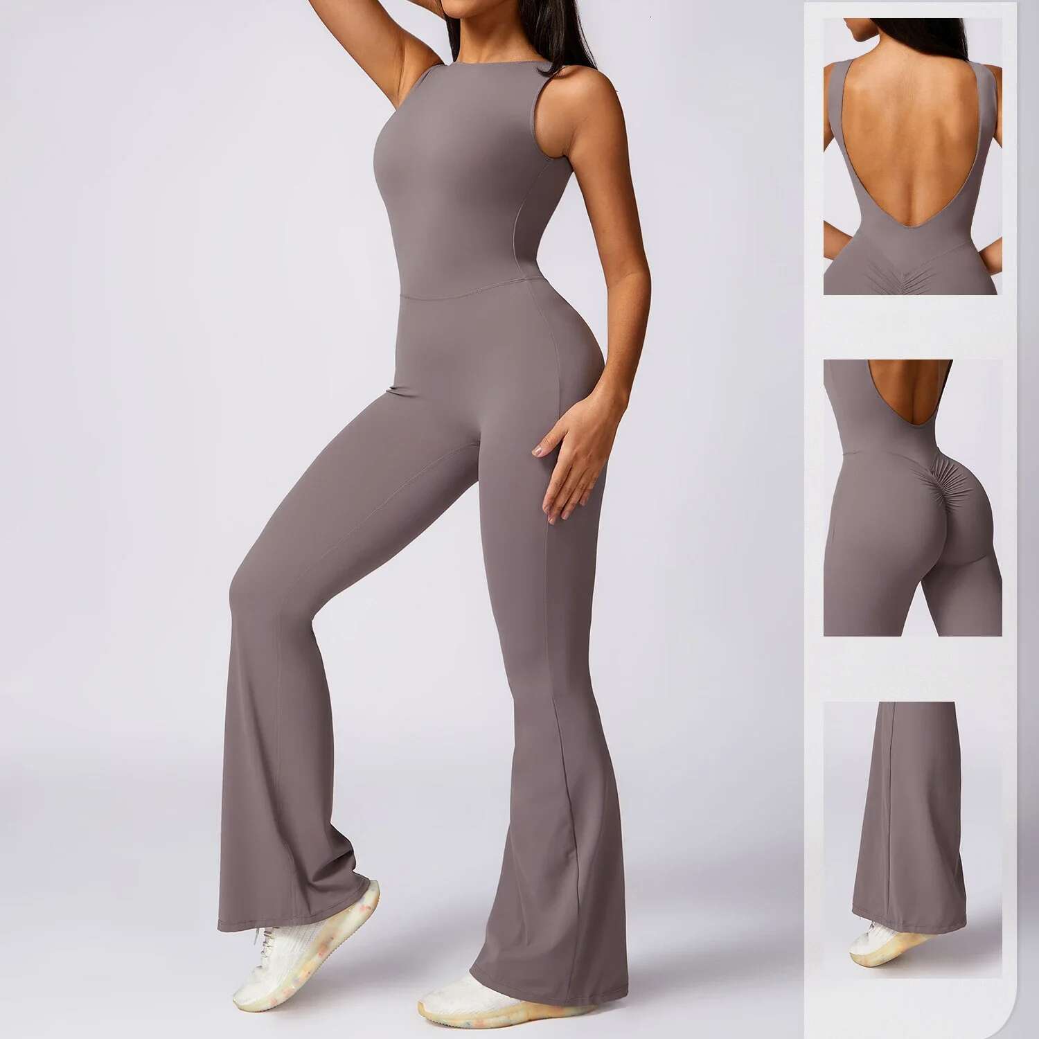 Sexy Back V Gym Set Casual Micro Flare Fiess Yoga Wear Sportswear Women Sports Jumpsuit Stretch Workout Bodysuits