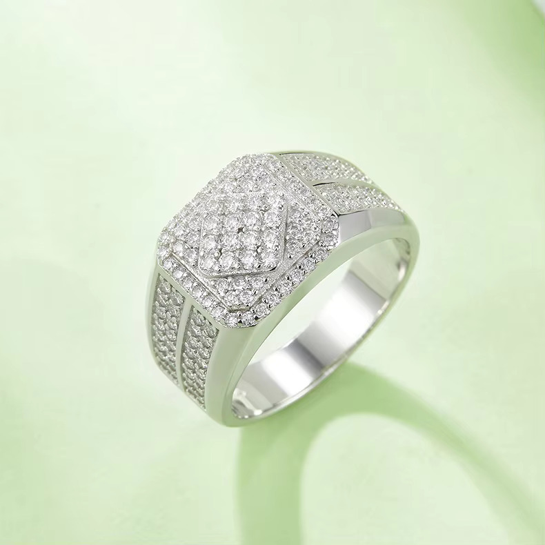 Pure silver chilled moissanite hip-hop rock ring men's gift