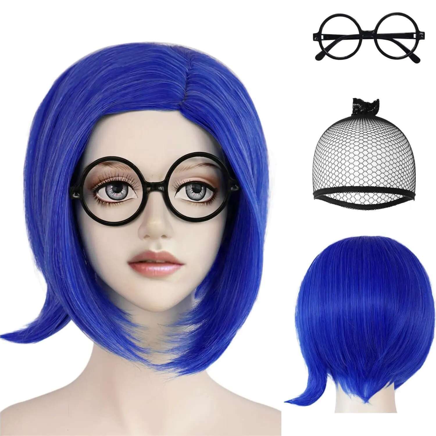 Wavy Cosplay Wig Short Synthetic Green Flip Out Hair With Purple Scarf For Women Costume Halloween Dress Up Party
