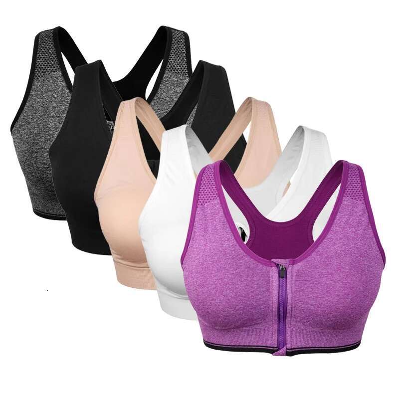 VEQKING Front Zipper Women Bras,Breathable Wirefree Padded Push Up Top,Fiess Gym Yoga Workout Sports Bra Top