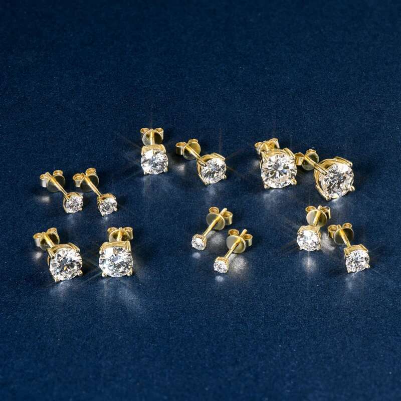 Solid 10K Stud D Color Moissanite Piercing Earrings 2ct Certified Yellow White Gold Jewelry for Men Women 1.2ct