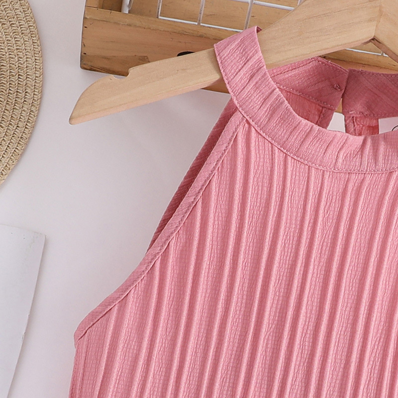 Girls Summer New Pink Sleeveless Top + Pink Pants Stylish Birthday Party Vacation Holiday Daily Casual Sweet Two Piece Set D264