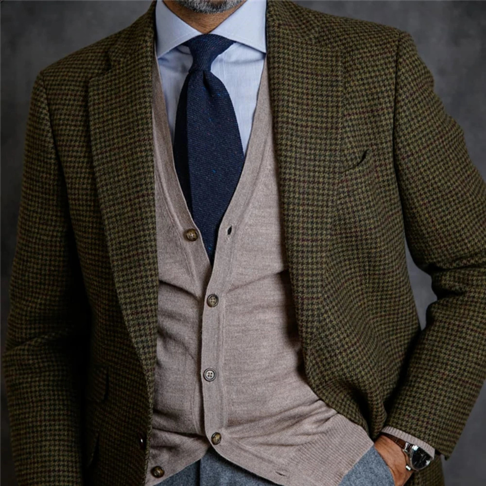 Plaid Smart Casual Single Breasted England Style Wram Top Thick Wool Winter Man Suit Jacket Tweed Blazer 250224