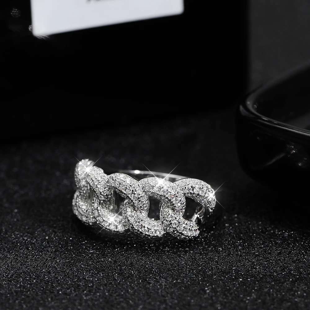 KNOBSPIN 8mm Full Cuban Ring 925 Sterling Sliver Plated 18k Band Hip Hop Ring for Woman Man Sparkling Jewely 250227