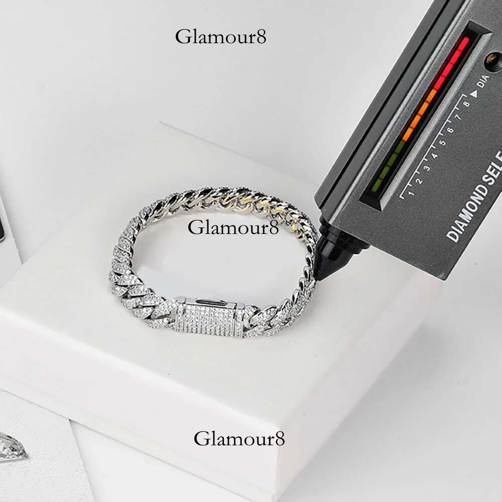 10mm Bg Iced Out 2 Rows VVS Dia Sterg Sier Moissanite Cuban k Chain Bracelet for Women Hip Hop