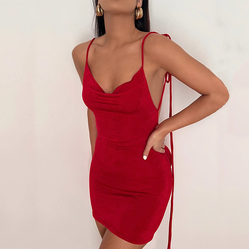 Wind Women's New4 Summer New Fashionable And Sexy Backless Lace Up Slim Fit Dress With Temperament