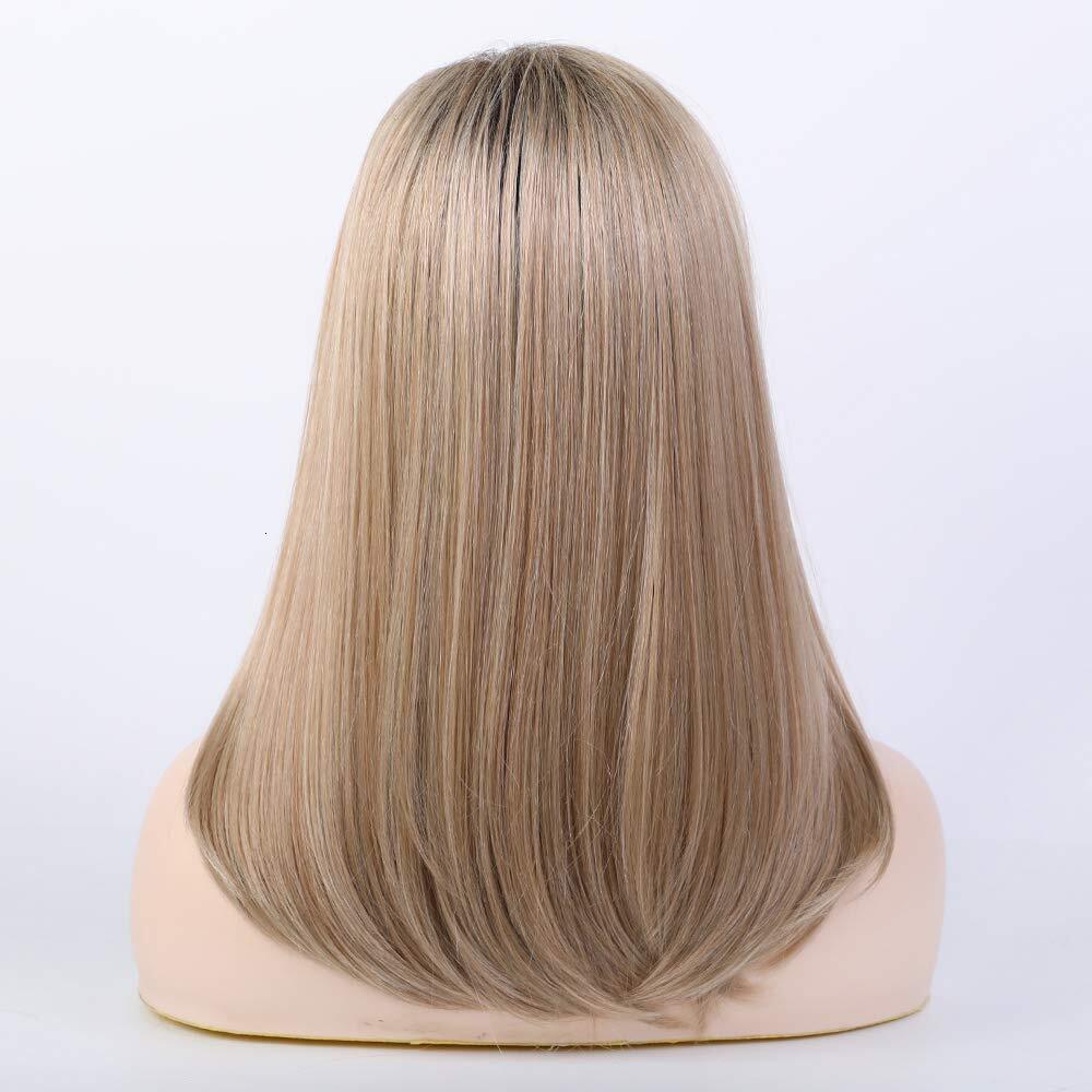 BLONDE UNICORN Women's Golden Shoulder Straight Wig, Fiber&Remy Real Hair Mixed Natural Daily Use 45.72 cm