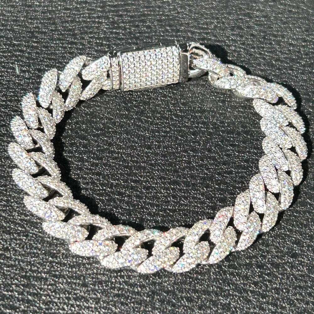 Meisidian 6 Inch S Sier Iced Out Dia Cuban k Moissanite Bracelet For Mens