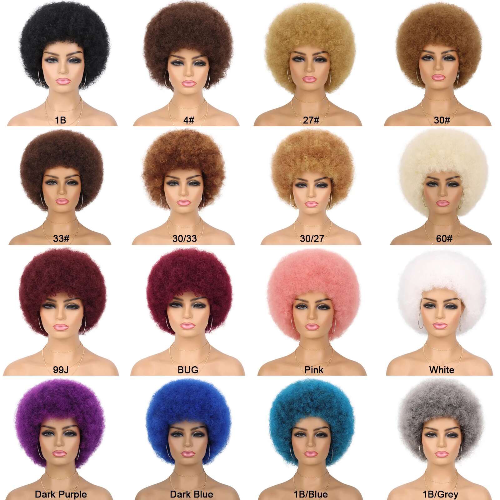 With Bangs Synthetic Short Afro Kinky Curly Wig For Black Women Large Bouncy And Soft Natural Looking Halloween Party