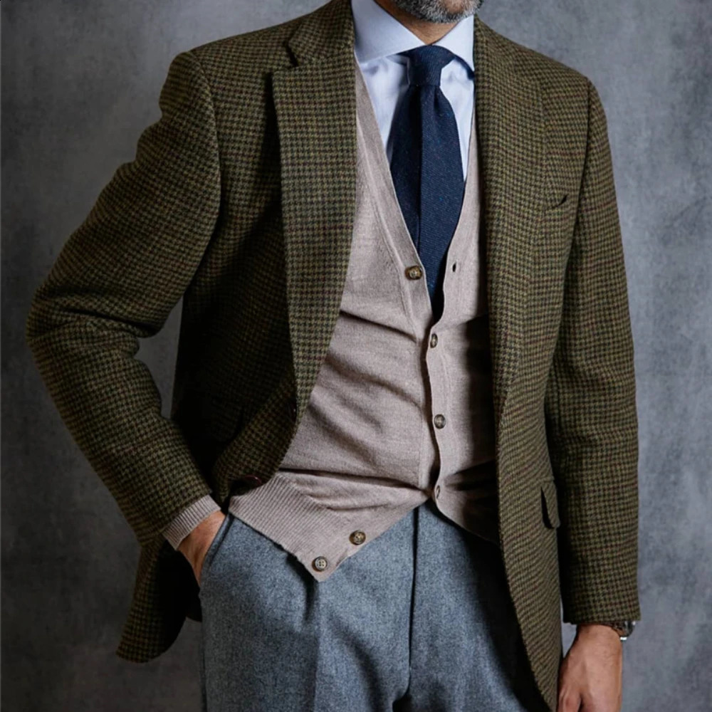 Plaid Smart Casual Single Breasted England Style Wram Top Thick Wool Winter Man Suit Jacket Tweed Blazer 250224