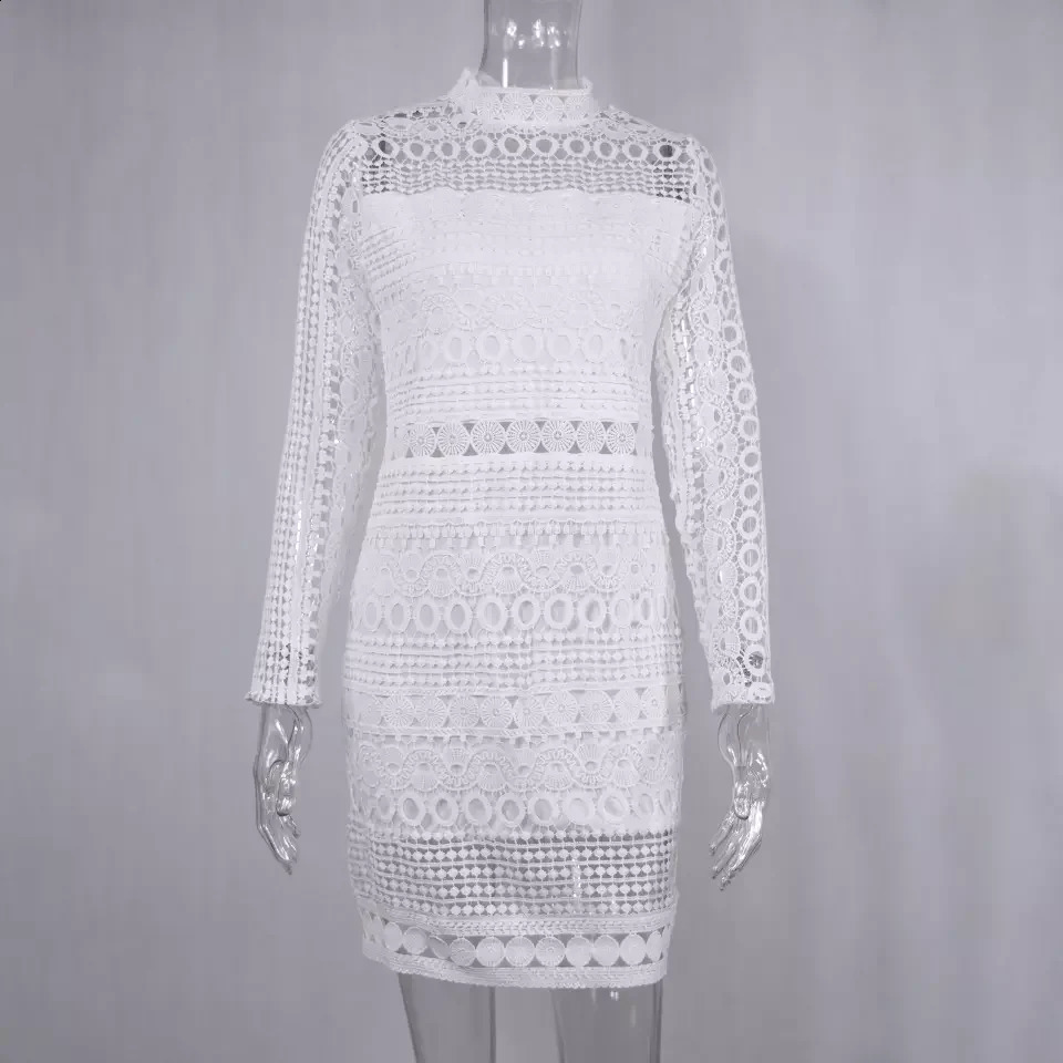 Summe Dress Sexy White Lace Short sleeve Stitching Hollow Out Party Dresses Elegant Mini Spring Summer Long Sleeve 250227