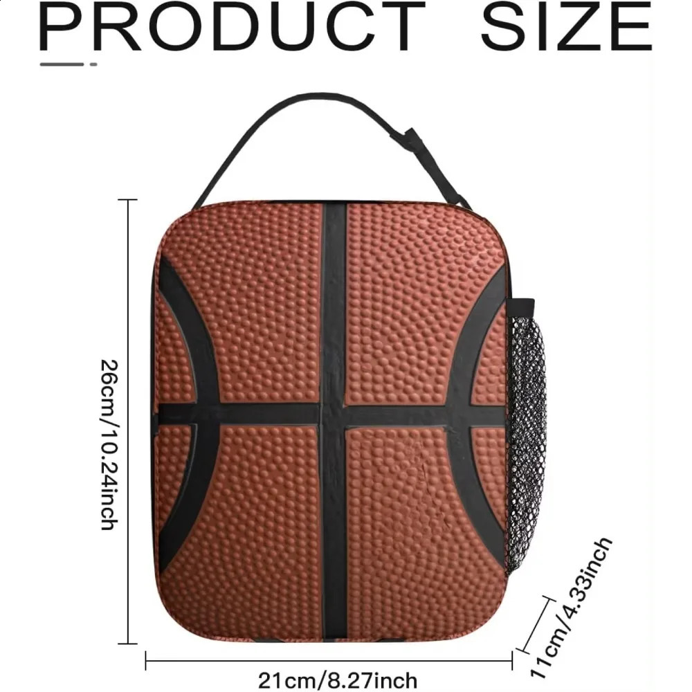 Basketball Lunch Bag for Women Men Insulated Reusable Lunch Box for Work Office School Picnic Portable Bento Tote Bag Cooler Bag 250228