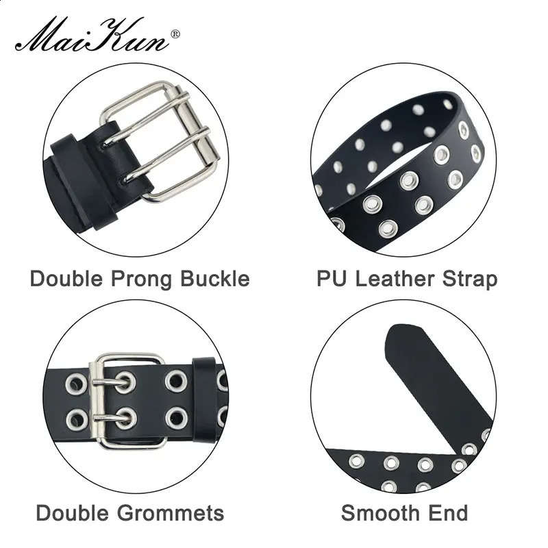 MaiKun Women Punk Goth Belts Leather Women Grunge Belt Halloween Double Pin Buckle Female Belt for Jeans Streetwear 250227