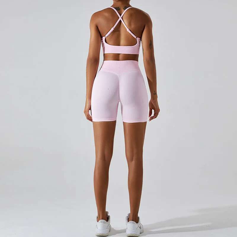 Seamless Yoga Set Women Workout Sets 2 Pieces Gym Suits Ribbed Crop Tank High Waist Shorts Outfits Fiess Running Athletic Wear