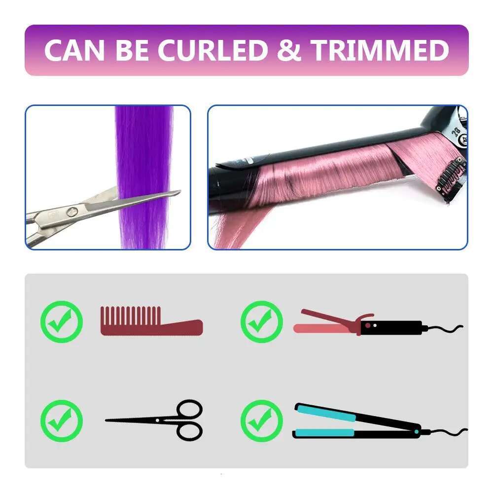 Synthetic Colored 10 PCS Clip In Hair Extensions Party Colorful Hairpieces For Christmas Girls Women Kids Gifts
