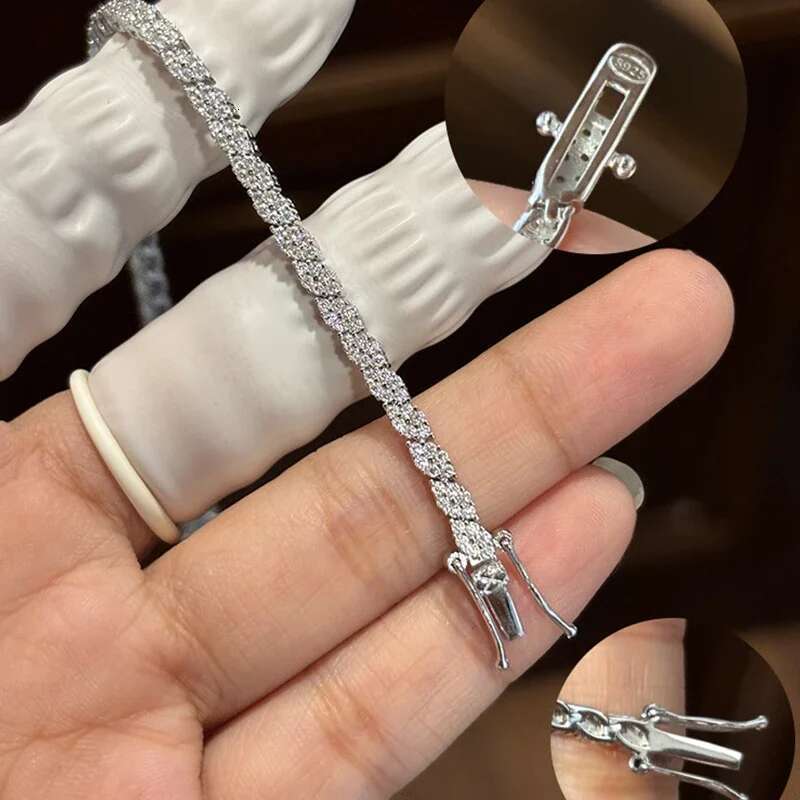 EWYA 2025 New In Rhombus Shape Full 1.2mm D Color Moissanite Tennis Bracelet For Women Sier Dia k Chain Bracelets