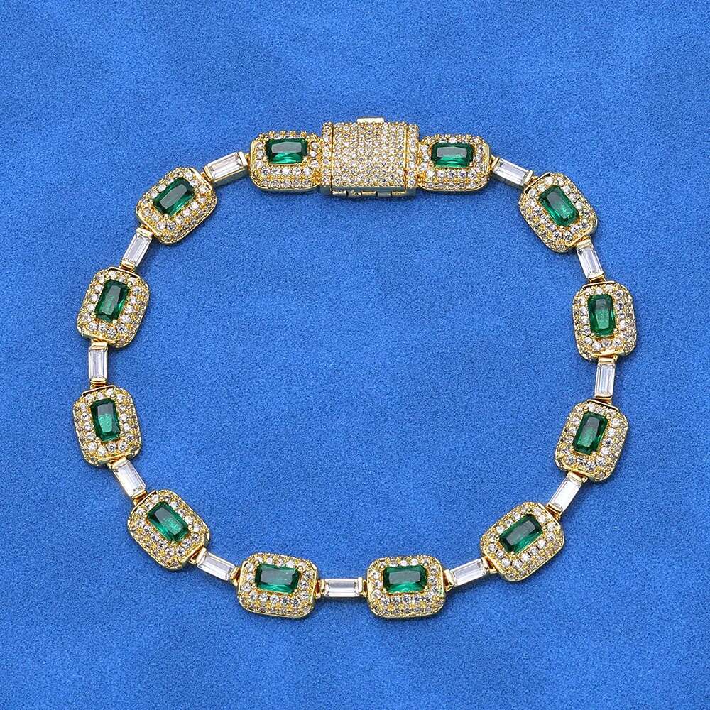 Hip Hop Jewelry Handmade Set Dia Necklace with Green Square Zircon Sparkg Ice wer Exquisite Christmas Gift
