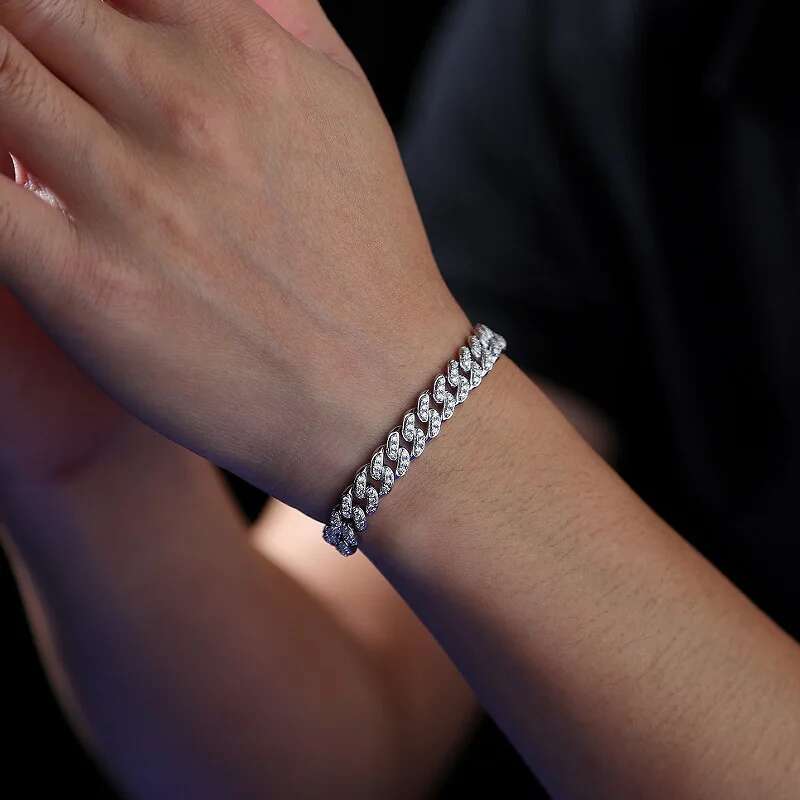 Halaile D Color Full Moissanite S Sterg Sier Bracelet with GRA Hip Hop Cuban Chain Fine Jewelry for Men Women Gift