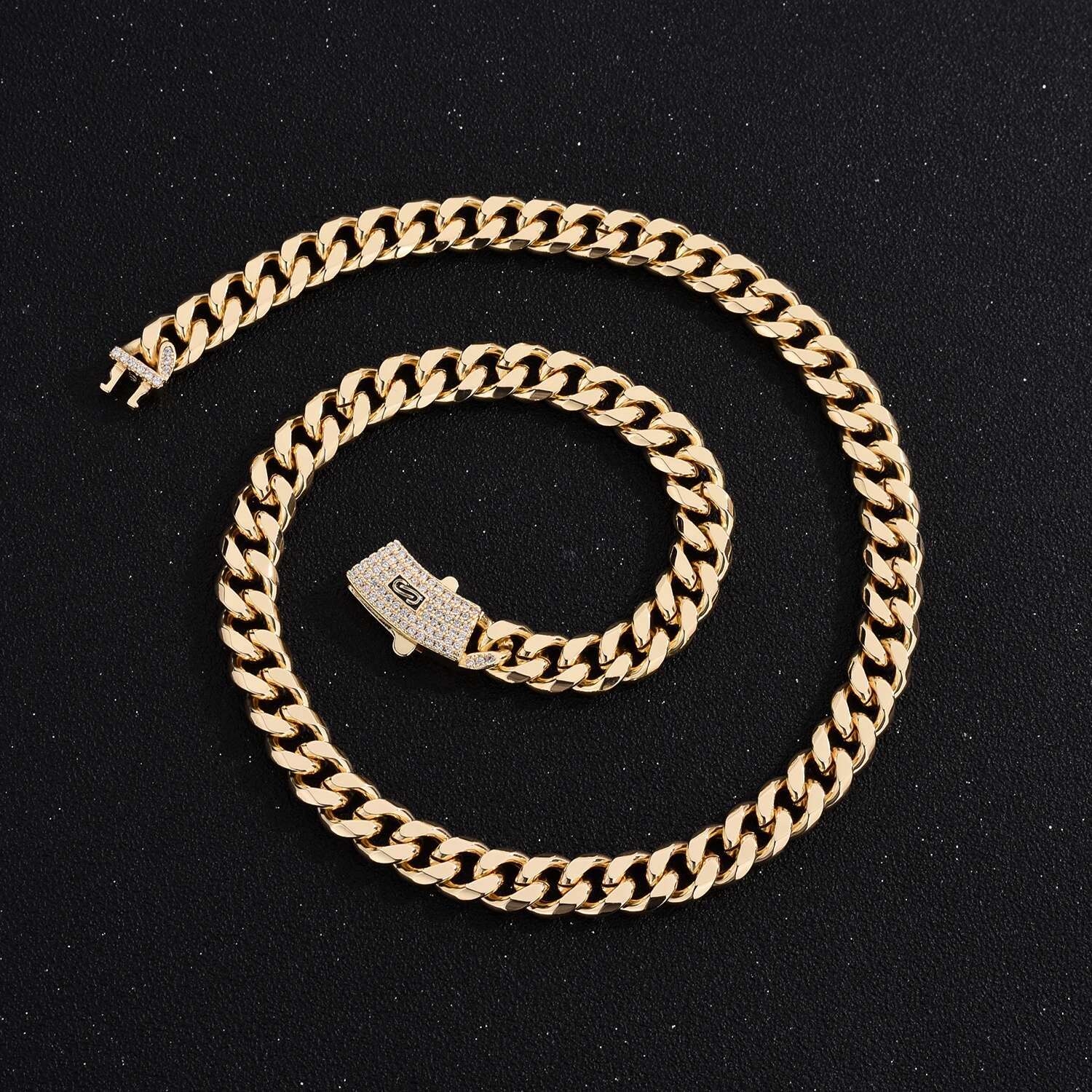 VCT Monaco Long Lock Rectangular Set Cuban Necklace Ice Small Crystal Zircon Chain Hip Hop Rock Jewelry