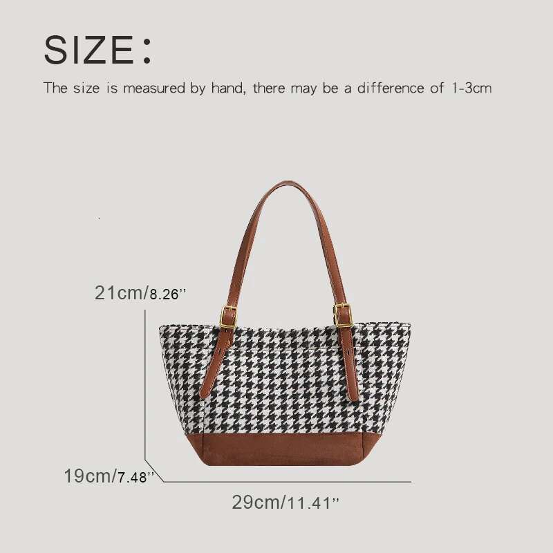 England Style Houndstooth Tote Bag For Women Designer Handbags Purses New In Woolen With Inner Pocket Cloth Shoulder