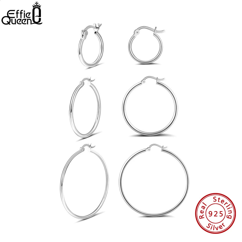 Effie Queen 925 Sterling Silver Hoop Earrings Size 30mm 40mm 50mm Big Circle Minimalism Style Accessory for Ear APE34 250228