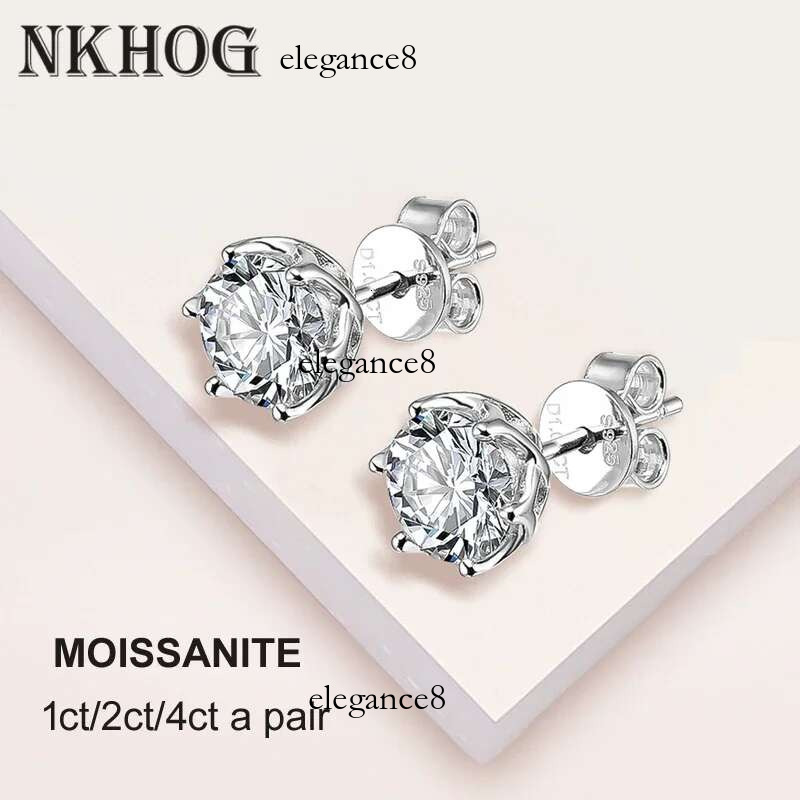 NKHOG 0.5-2 Carat D Color Moissanite Sterg Sier Stud Earrings For Women Sparking Wedding Engagement Party Fine Jewelry
