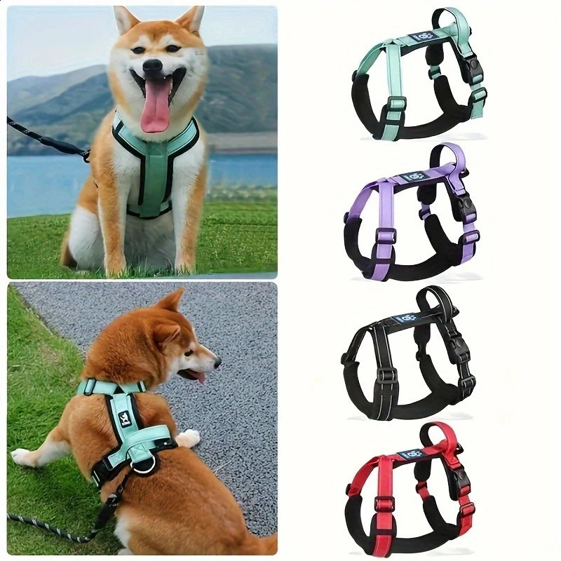 Y-Shaped Dog Harness with Adjustable Durable Nylon Soft Padding Metal Buckles and Leather Handle for Small Medium Large Dogs 250224