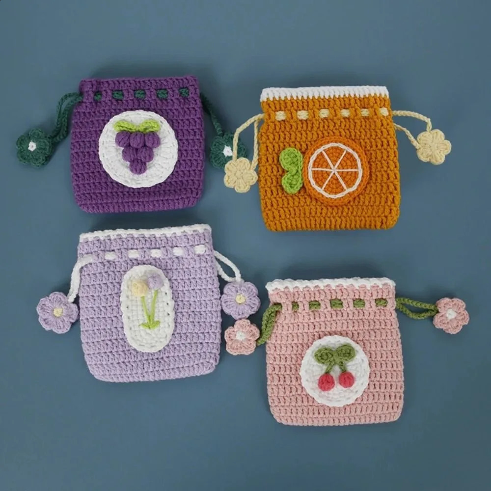 Sweet HandWoven Coin Bag Knitted Wool Crochet Mini Change Pocket Finished Children Cute Convenient 250227