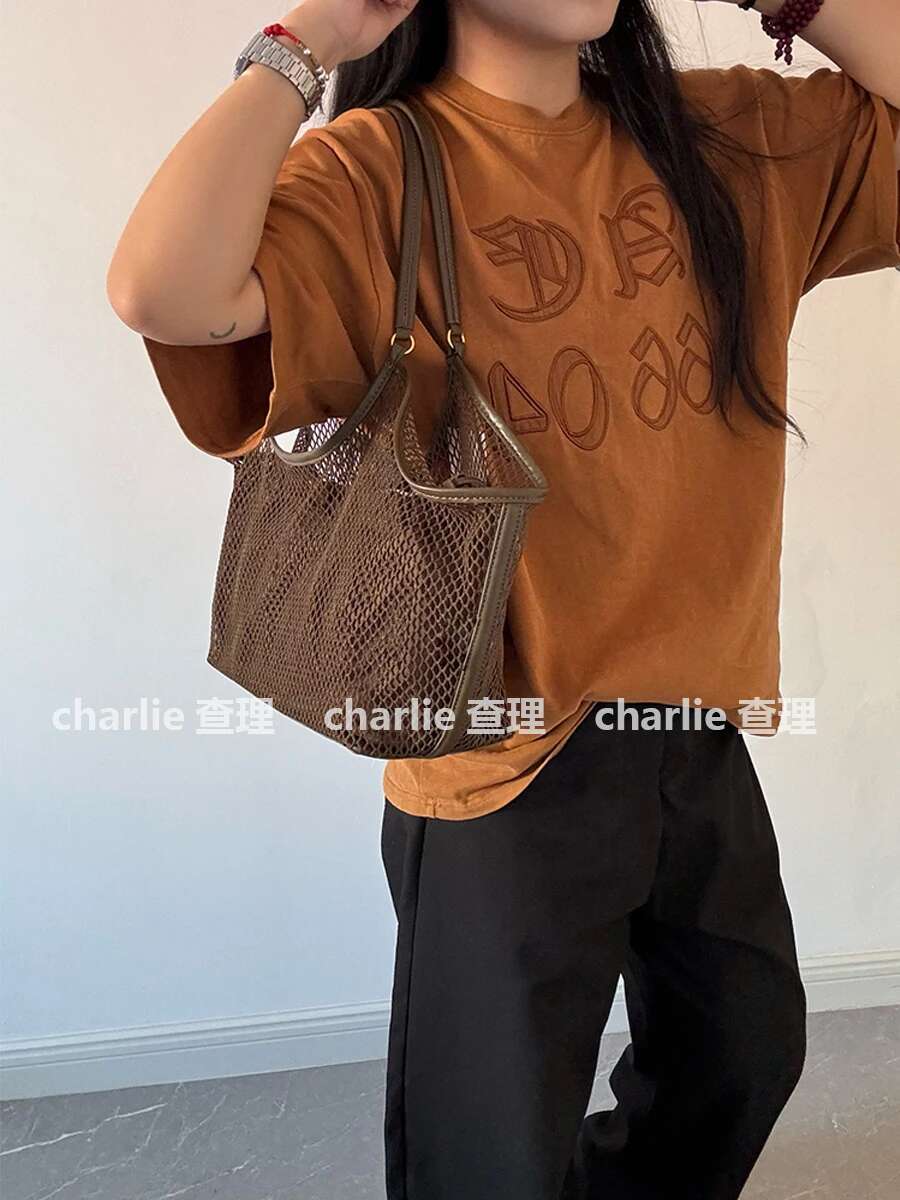 Women Large Capacity Mesh Travel Shoulder Casual Shopper Totes Beach Toy Storage Ladies Handbag Net Bag