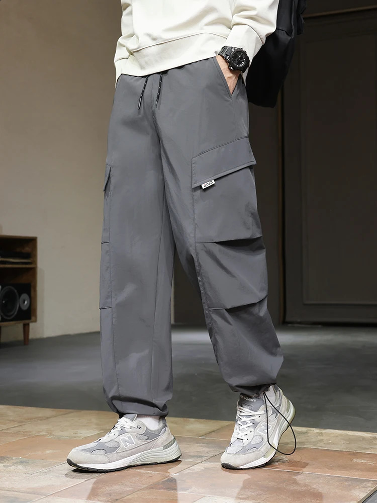 Mens Sweatpants 10XL 9XL Ice Fabric Multi-Pockets Joggers Baggy Cargo Pants Loose Casual Harem Trousers Plus Size 6XL 7XL 8XL 250228