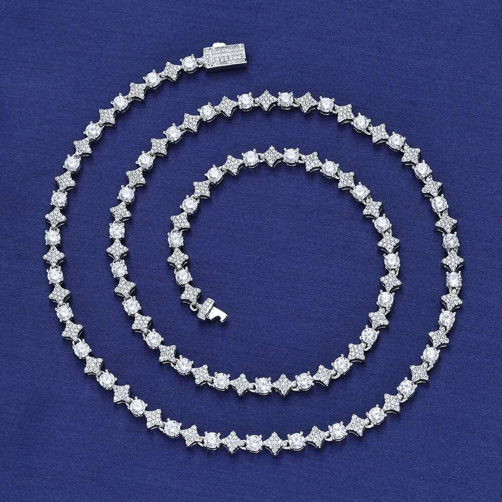 Sier/ Gold Plated Star Round Zircon Tennis Chain Necklace New Design Hip Hop Couple Fine Jewelry Femme for Valentine