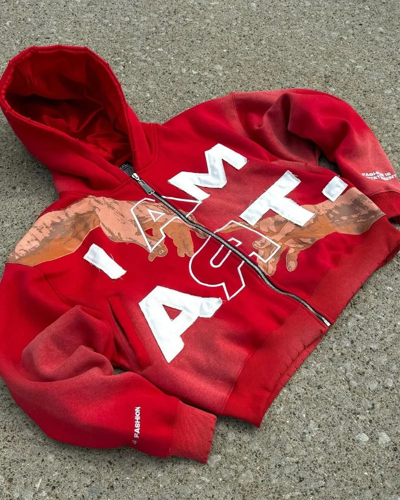European and American High Street Colorful Letter Printed Jacket Women Y2k Harajuku Gothic Rock Hip-hop Casual Zipper Hoodie 250225