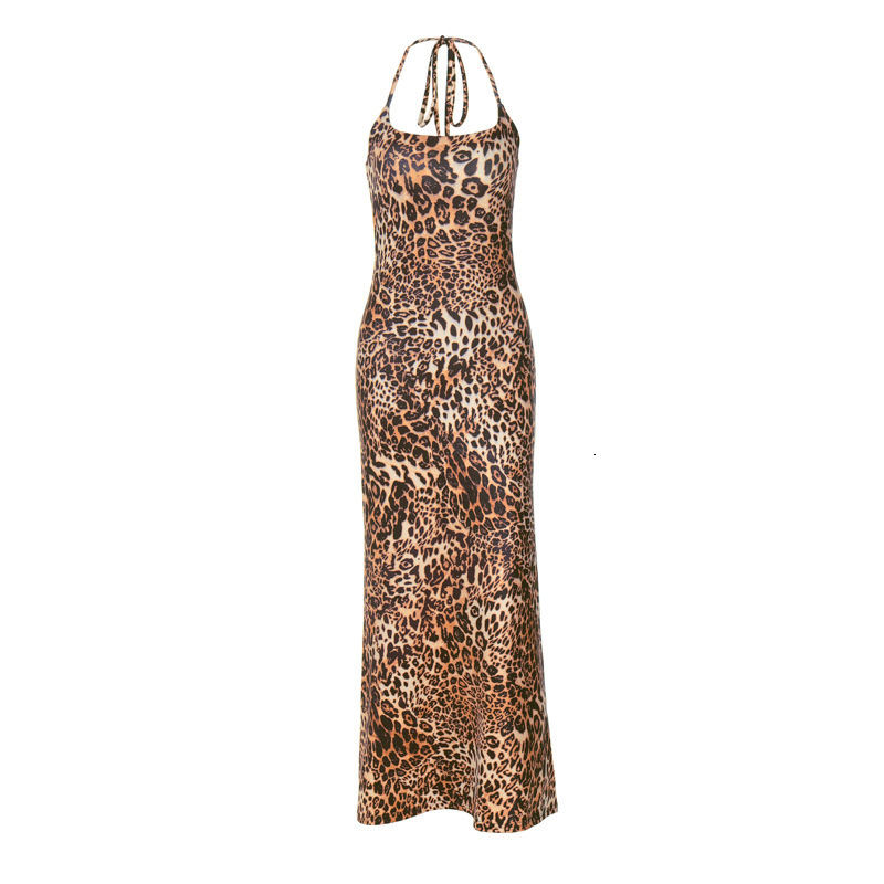Women's New4 Summer New Fashion Sexy Off Back Lace Up Leopard Print Dress