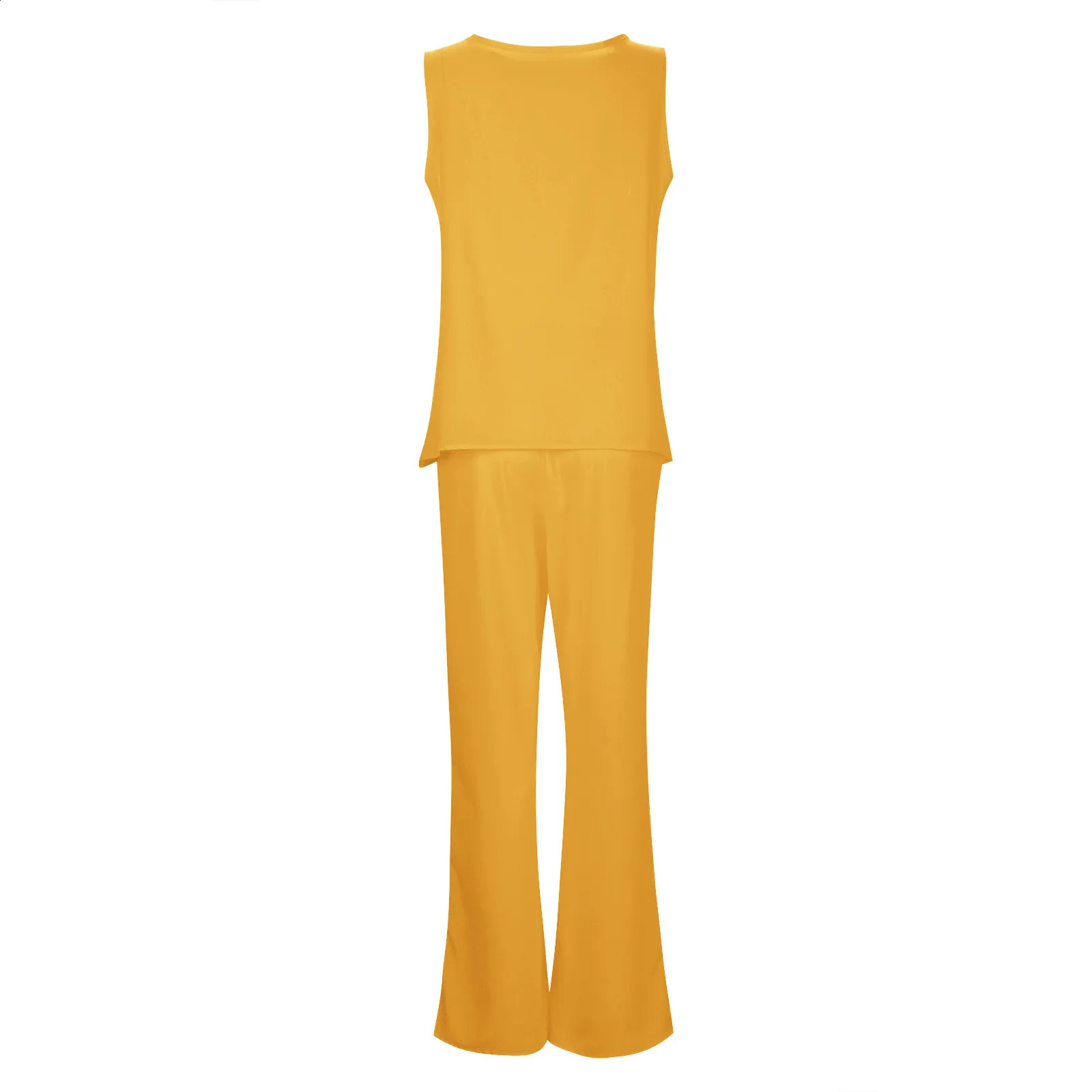 Cotton linen two-piece womens summer casual vest O-neck top and straight pants set womens 2PCS set streetwear 250225