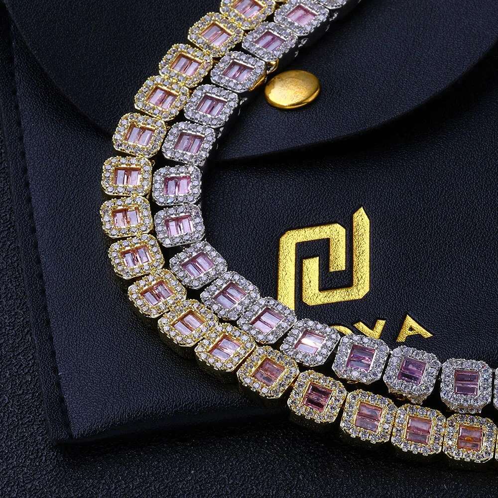 ESKEEM Hip Hop Jewelry White Gold Plated Clustered Chain for Women Micro Pave Purple Baguette CZ Dia Tennis Necklace