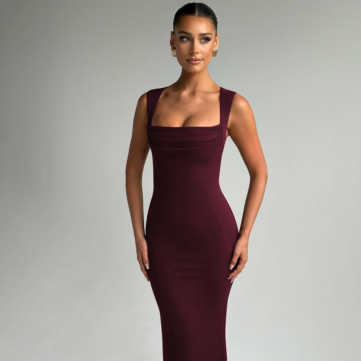 Women's Clothing 2025 Spring/Summer New Product Fashionable Temperament Slim Fit Square Neck Sleeveless Waist Cinching Slimming Dress