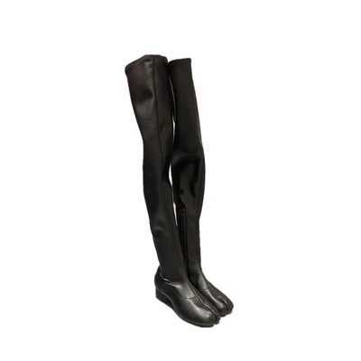 Boots mujer 2025 chunky low heel overknee long Sock boots for woman split toe black leather rain boots luxury or boots Z250303