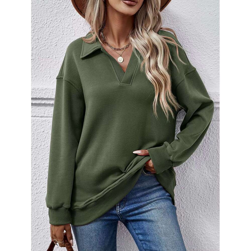 2023 Autumn/Winter Women Lady Girls Fashion New Polo Collar Long Sleeved Loose Veet Hoodies Women's Top