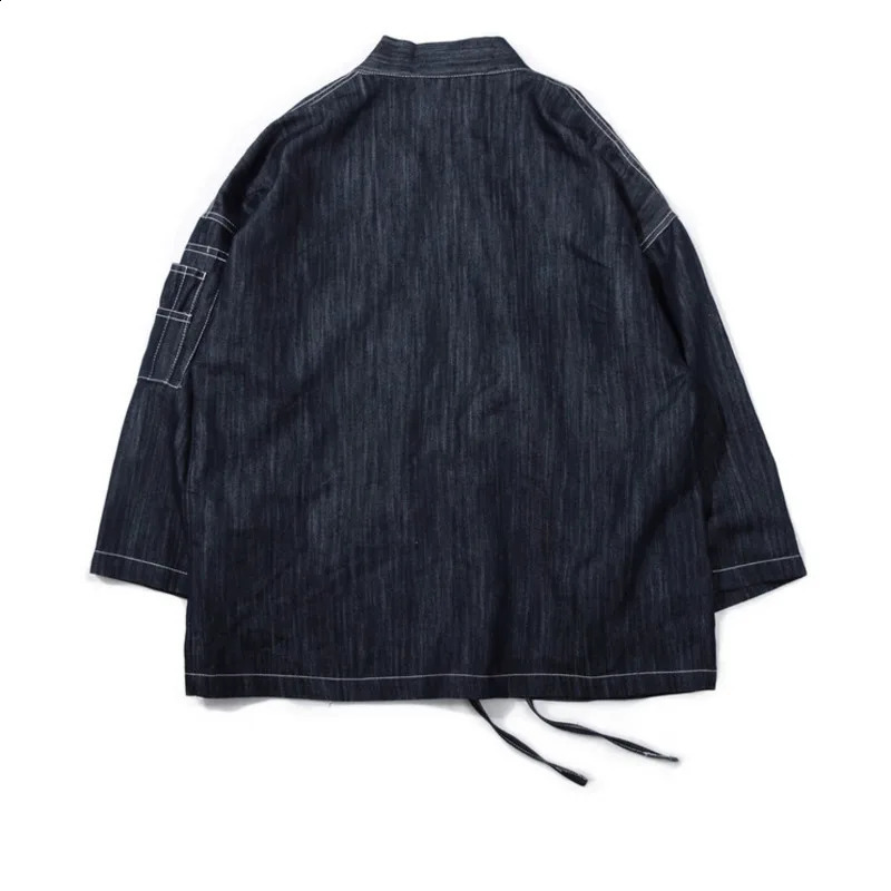 #4201 Japanese Men Kimono Jacket Streetwear Fashion Cardigan Denim Windbreaker Jackets Men Harajuku With Embroidery Plus Size 250228
