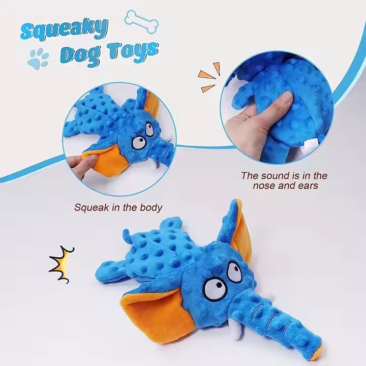 Dog Toys Puppy Toys Cute Squeaky Elephant Toy with Crinkle Paper Stuffed Plush Animal Dog Toys to Make joy and excitement for Small Medium Large Dogs 